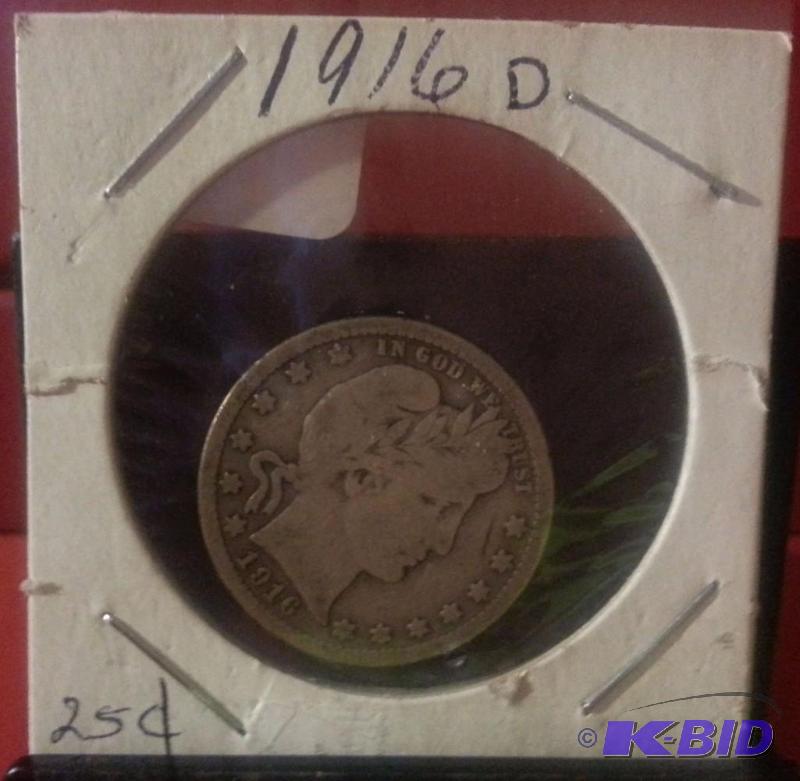 1916 D BARBER QUARTER FINE 90% SILVER...