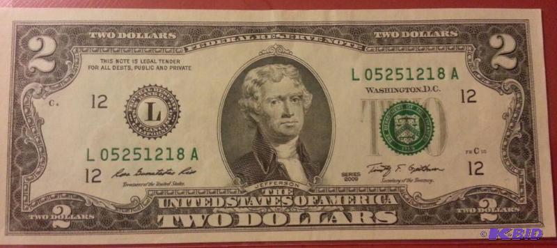 2009 TWO DOLLAR BILL, UNCIRULATED...