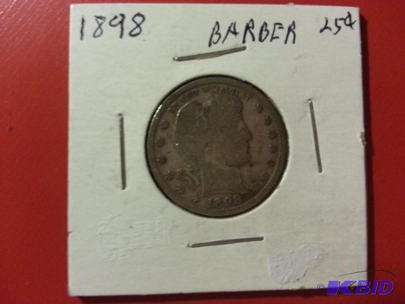1898 BARBER QUARTER DOLLAR 90% SILVER...