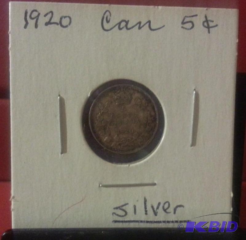 1920 CANADA 5 CENT SILVER COIN...