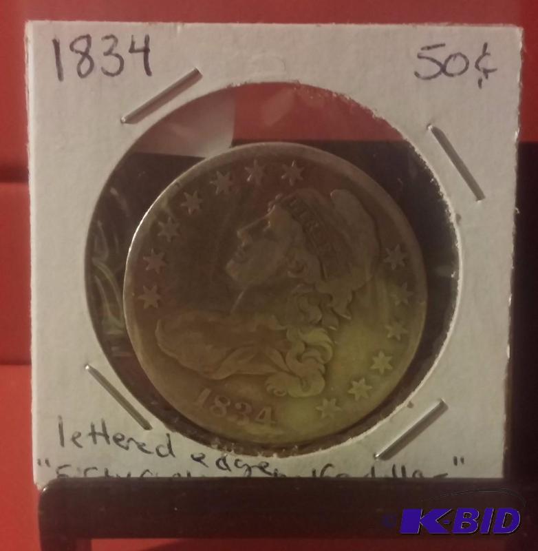 1834 BUST HALF DOLLAR LETTER EDGE READS &quot...