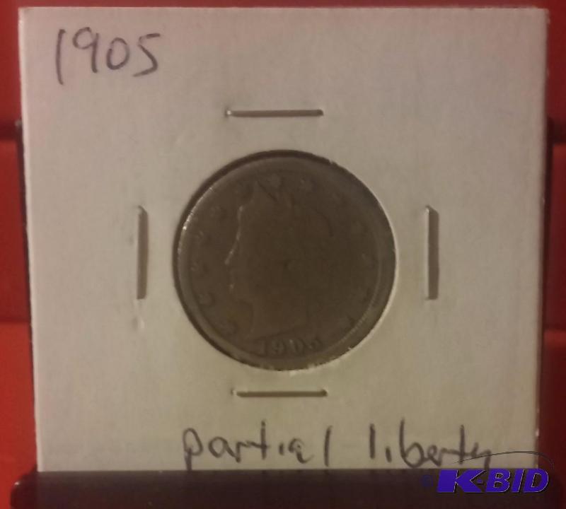 1905 LIBERTY V NICKEL PARTIAL LIBERY ON HEAD ...