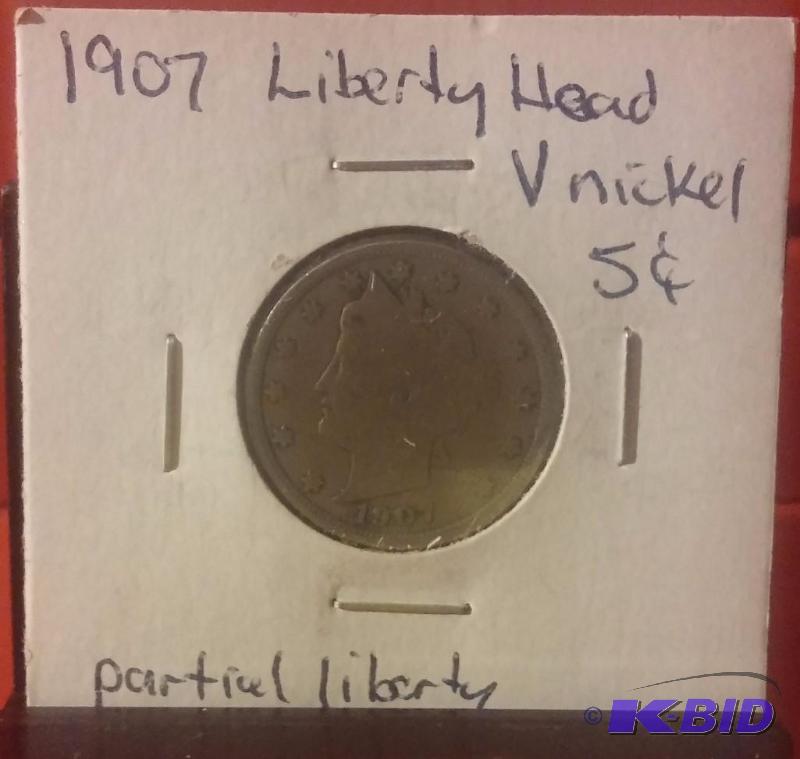 1907 LIBERTY V NICKEL PARTIAL LIBERY ON HEAD ...