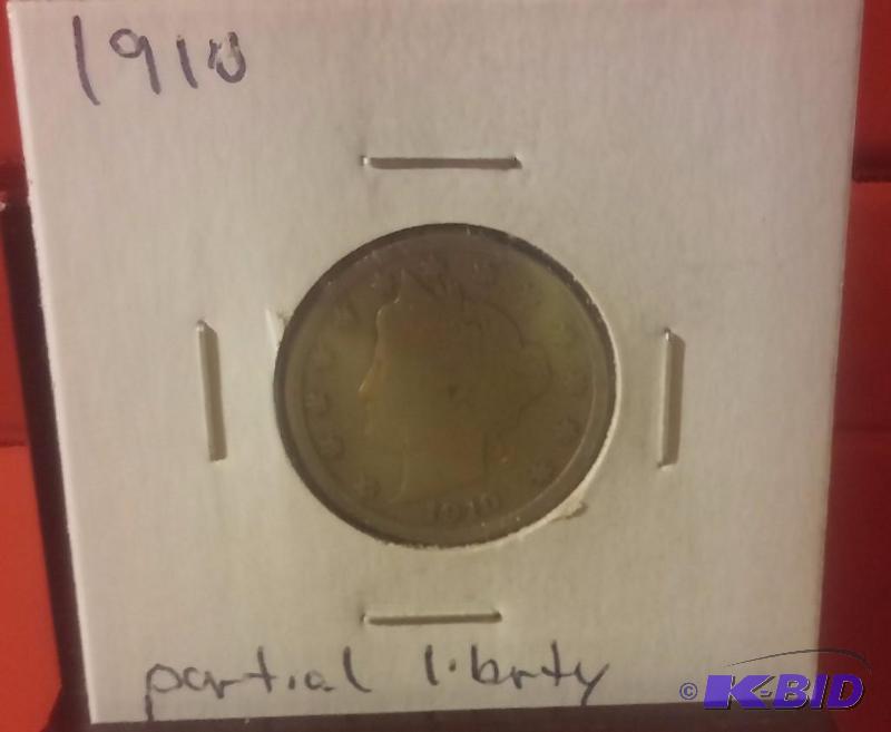 1910 LIBERTY V NICKEL PARTIAL LIBERY ON HEAD ...
