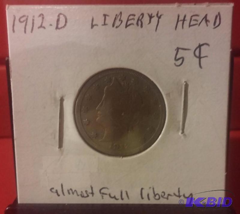 1912 D LIBERTY V NICKEL ALMOST FULL LIBERY ON...