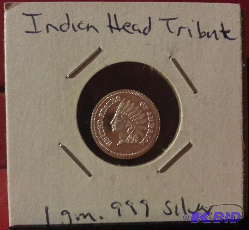 INDIAN HEAD CENT TRIBUTE 1GM .999 SILVER...
