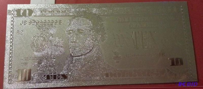 10 DOLLAR SILVER BILL, PURE .999 SILVER PRESS...