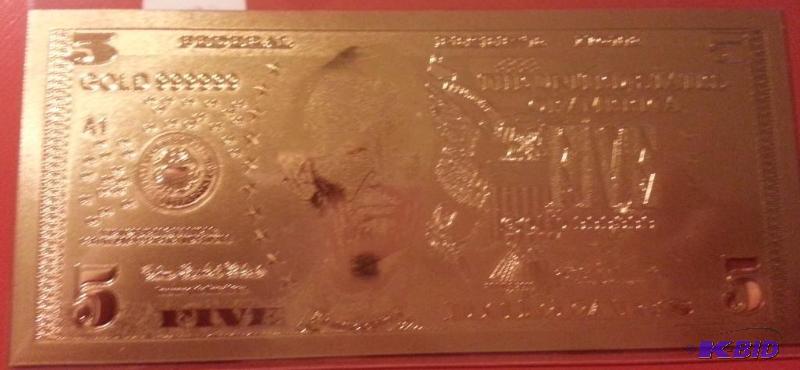 5 DOLLAR GOLD BILL, PURE 24K GOLD PRESSED ON ...