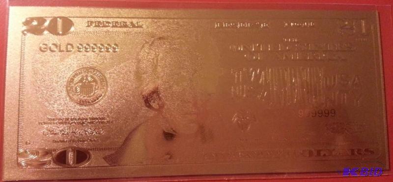 20 DOLLAR GOLD BILL, PURE 24K GOLD PRESSED ON...