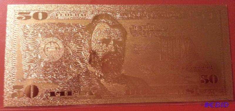 50 DOLLAR GOLD BILL, PURE 24K GOLD PRESSED ON...