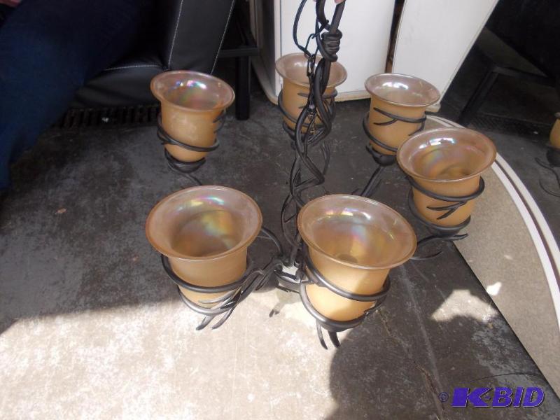 lot 16 image: Black Ornamental Light Fixture With 6 Globes...