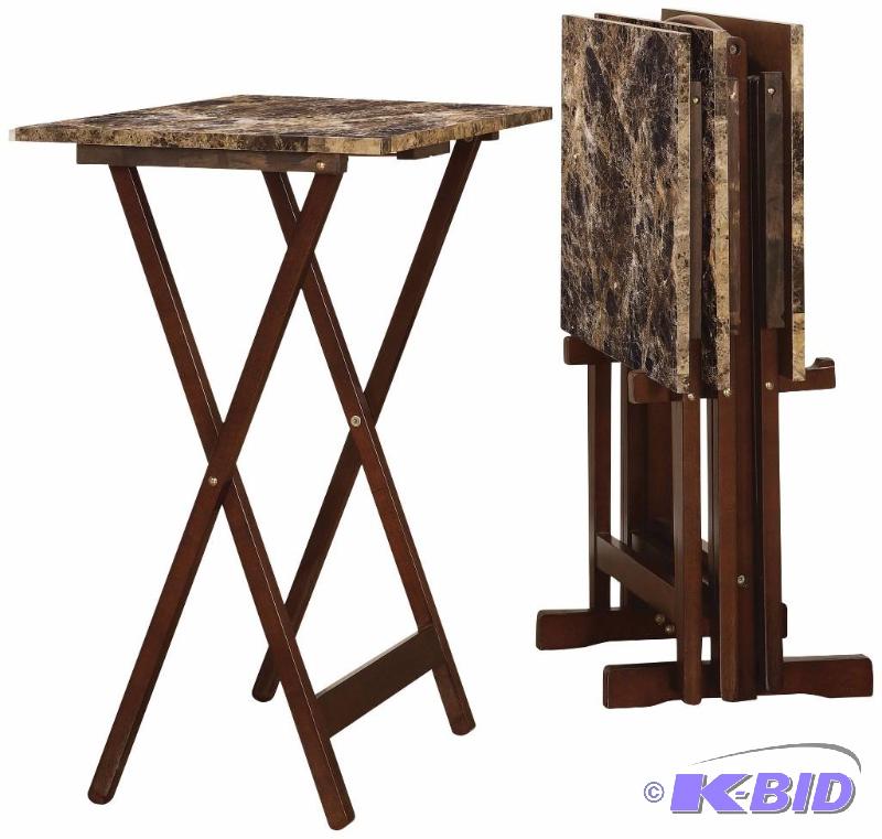 lot 66 image: Set Of&nbsp4-Espresso&nbspFaux Marble TV Tr...
