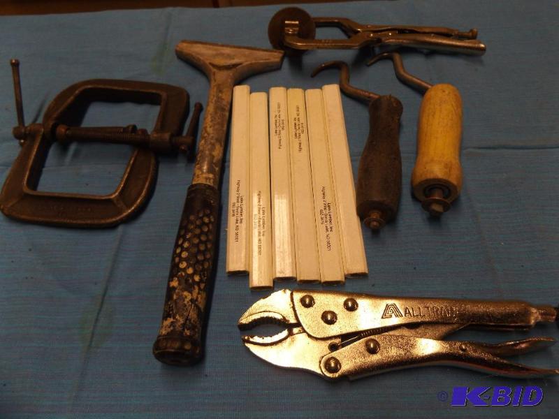 lot of tools, scraper, carpenters pencils, cl...