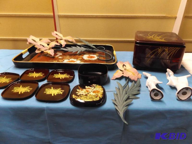 Serving tray with coasters and covered contai...