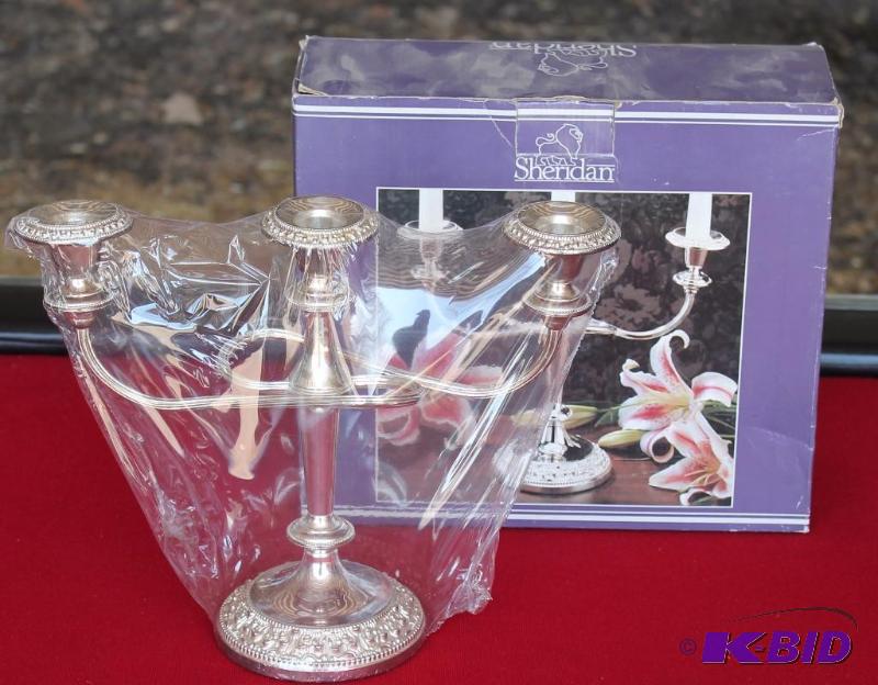 lot 11 image: Candelabra  Silver Plated Three Light De...