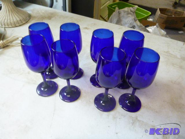 lot 12 image: 8 Blue Glass Wine Glasses...