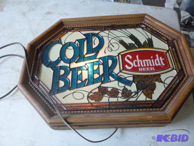 lot 45 image: Schmidt Beer Cold Beer Sign 23" wide. Te...