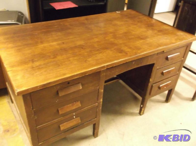 lot 155 image: Vintage wood desk measuring 60" L x 34&q...