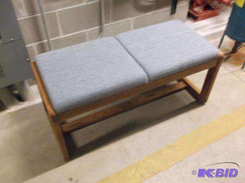 lot 181 image: Oak framed cushioned hallway waiting area ben...