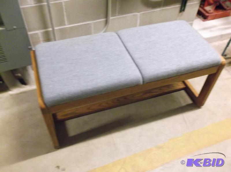 lot 182 image: Oak framed cushioned hallway waiting area ben...
