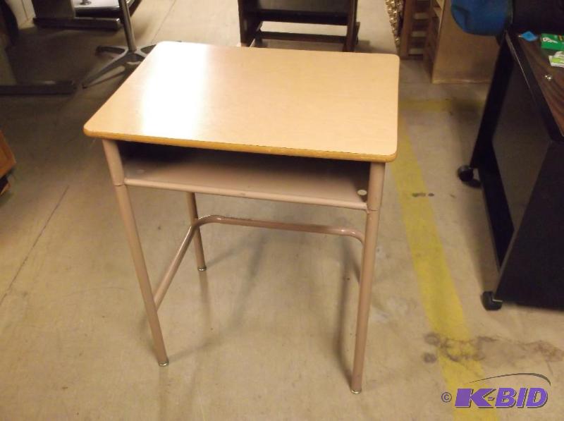 lot 21 image: Metal wood top school desk in good usable con...
