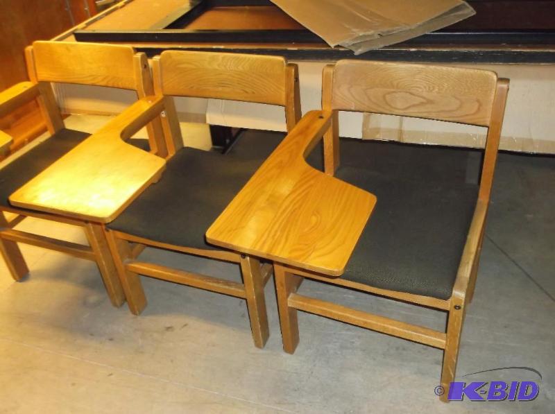 lot 33 image: Lot of 3 cushion seated desks. Due to limited...
