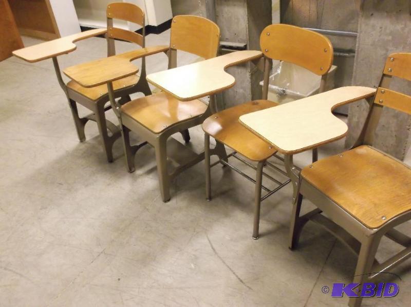 lot 73 image: Lot of 4 student desks. Due to limited space ...