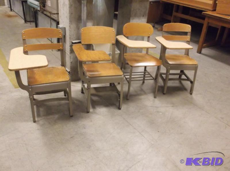 lot 75 image: Lot of 4 student desks. Due to limited space ...