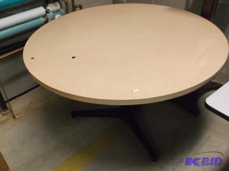 lot 76 image: Round laminate top table measuring 47 12&quo...