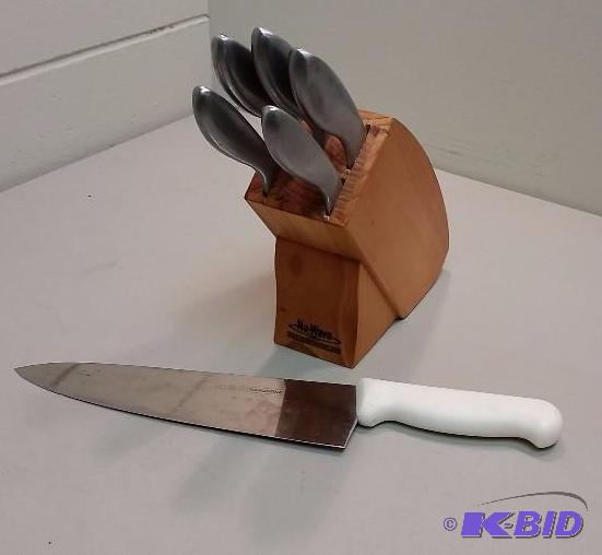 lot 22 image: NUWAVE 5 Knife Block Set and Large Kitchen Knife.