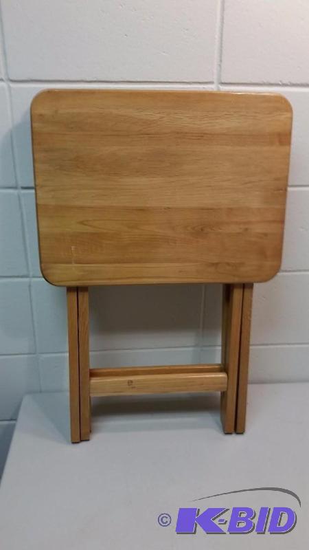 lot 24 image: Set of 2 Golden Oak TV Trays.Wooden