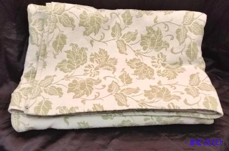 lot 40 image: King Sized Martha Stewart Floral Print Bedspread. Small Stain very faint see Pics. Light Olive Green