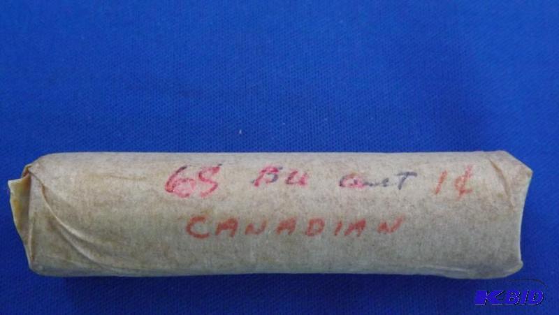 Roll of 1968 BU Canadian Pennies, roll is tap...