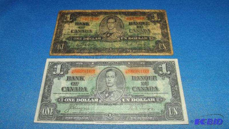 lot of 2 1937 Bank of Canada ONE Dollar Bills...