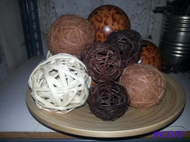 Wooden Ikea plate with decorative balls, choc...