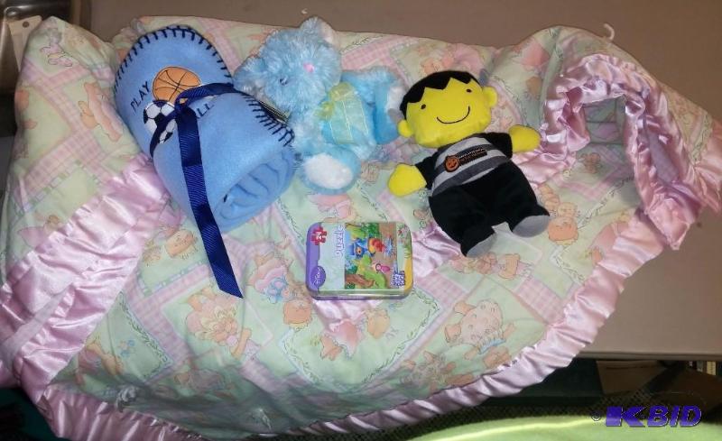 Childrens blankets and toys as shown...