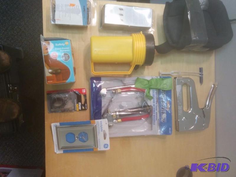 9 Item Lot Knee Pads, Stapler, Nails, Flashlight and More.