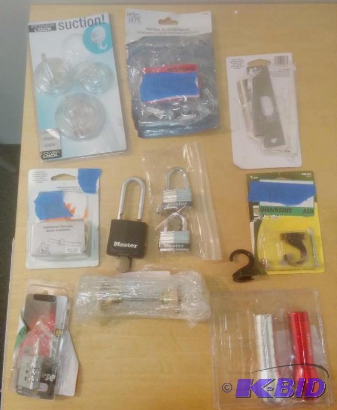10 Item Lot Various Locks, Ceiling hooks, and More.