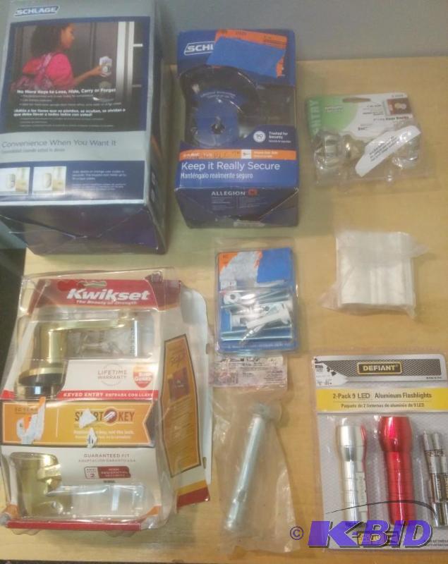 8 Item Lot Schlage Keyless Entry, Deadbolt, LED Flashlights and More.