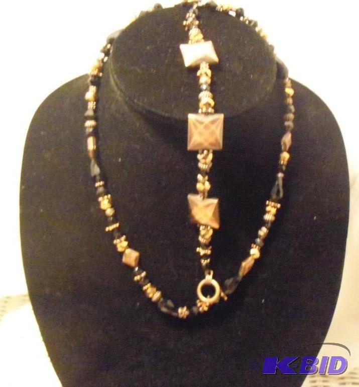 Necklace and Bracelet Set -- Bronze Square
