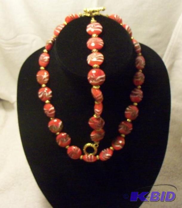 Necklace and Bracelet Set-- Red