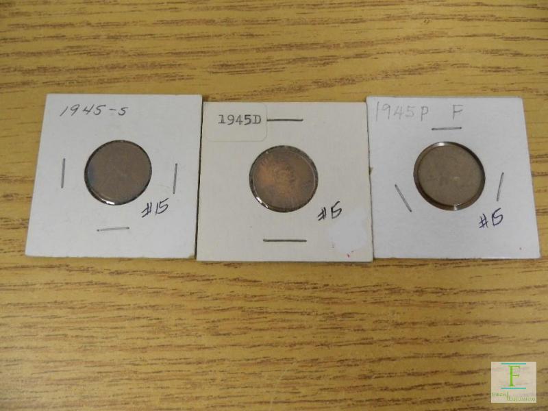 1945 P, D, & S Wheat Cents