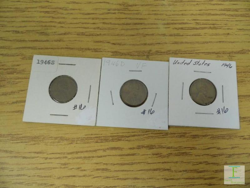 1946 P, D, & S Wheat Cents