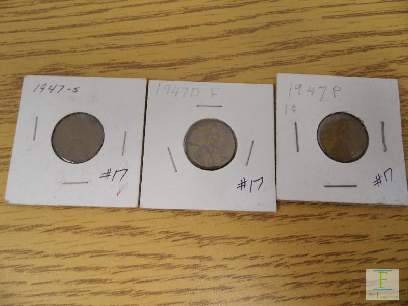 1947 P, D, & S Wheat Cents