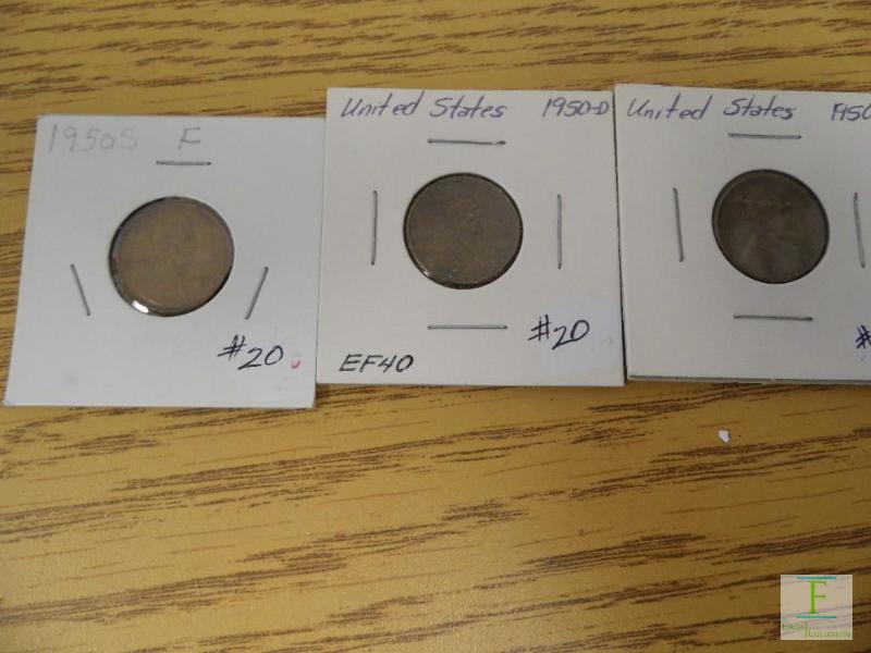 1950 P, D, & S Wheat Cents