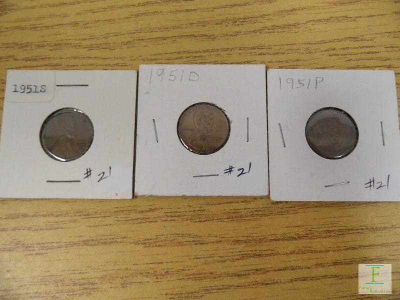 1951 P, D, & S Wheat Cents