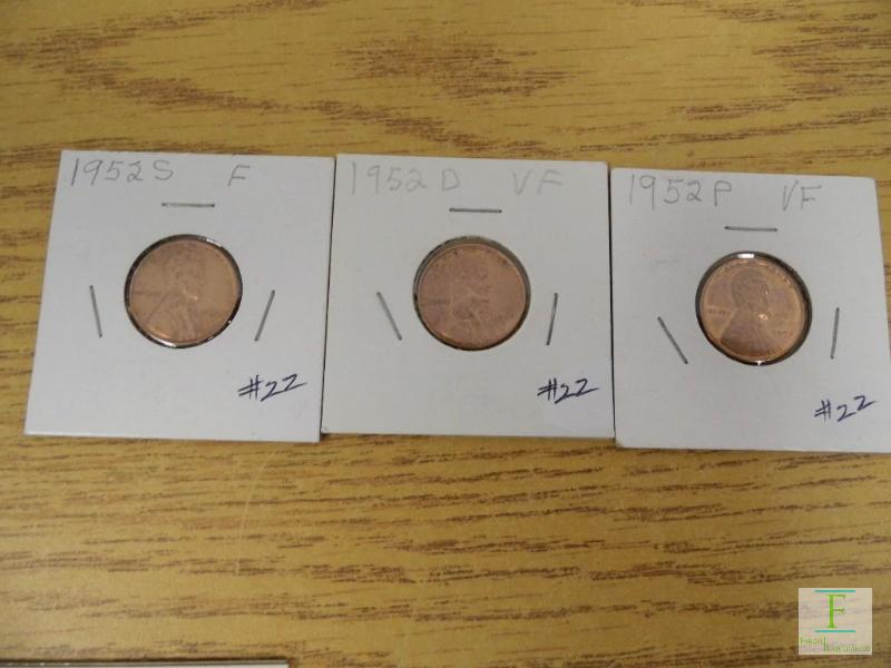 1952 P, D, & S Wheat Cents