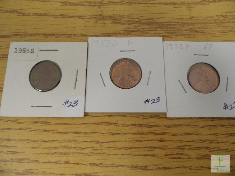 1953 P, D, & S Wheat Cents