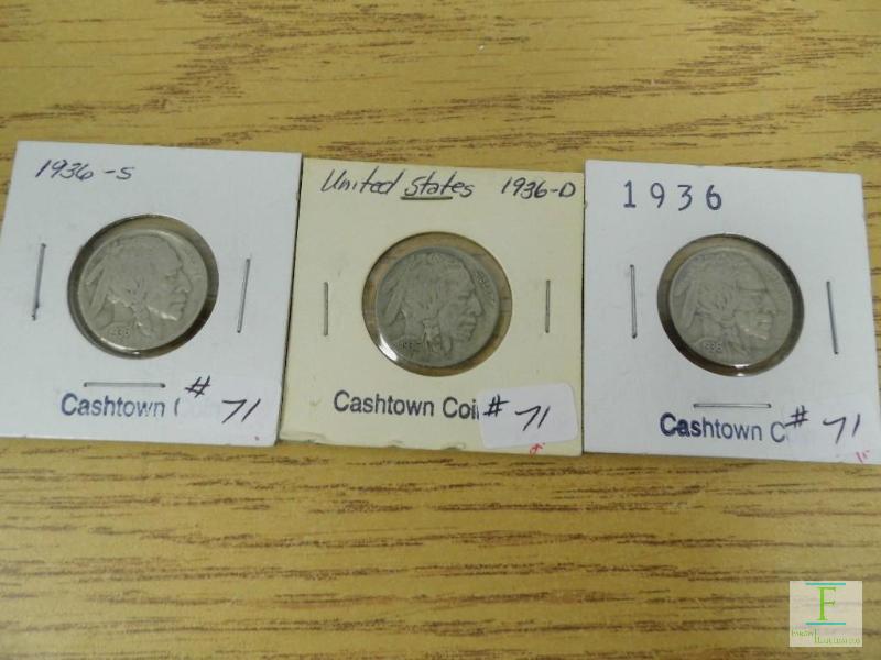 1936 P, D, & S Buffalo Nickels