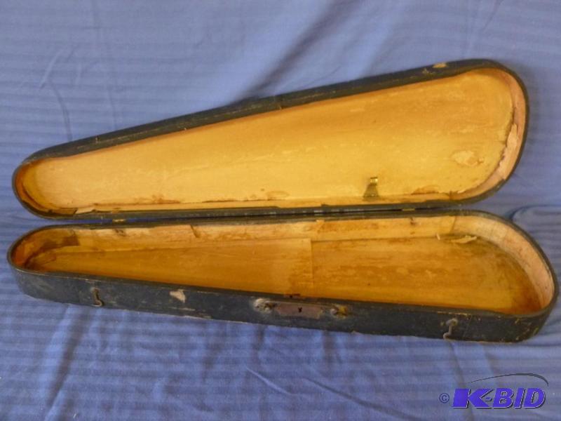 lot 154 image: Antique wooden violin coffin case, measures 2...